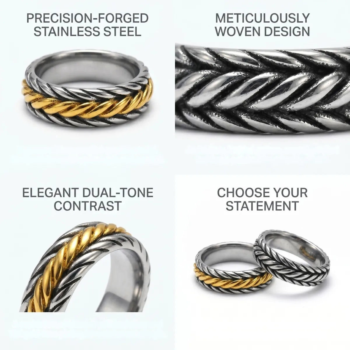 Viking Braided Band Ring Design Features Woven Texture Industrial Mens Jewelry