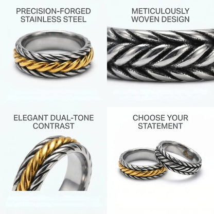 Viking Braided Band Ring Design Features Woven Texture Industrial Mens Jewelry