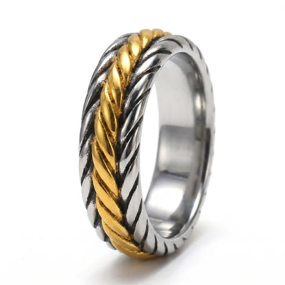 Viking Braided Band Ring Gold Dual Tone White Background Pagan Jewelry