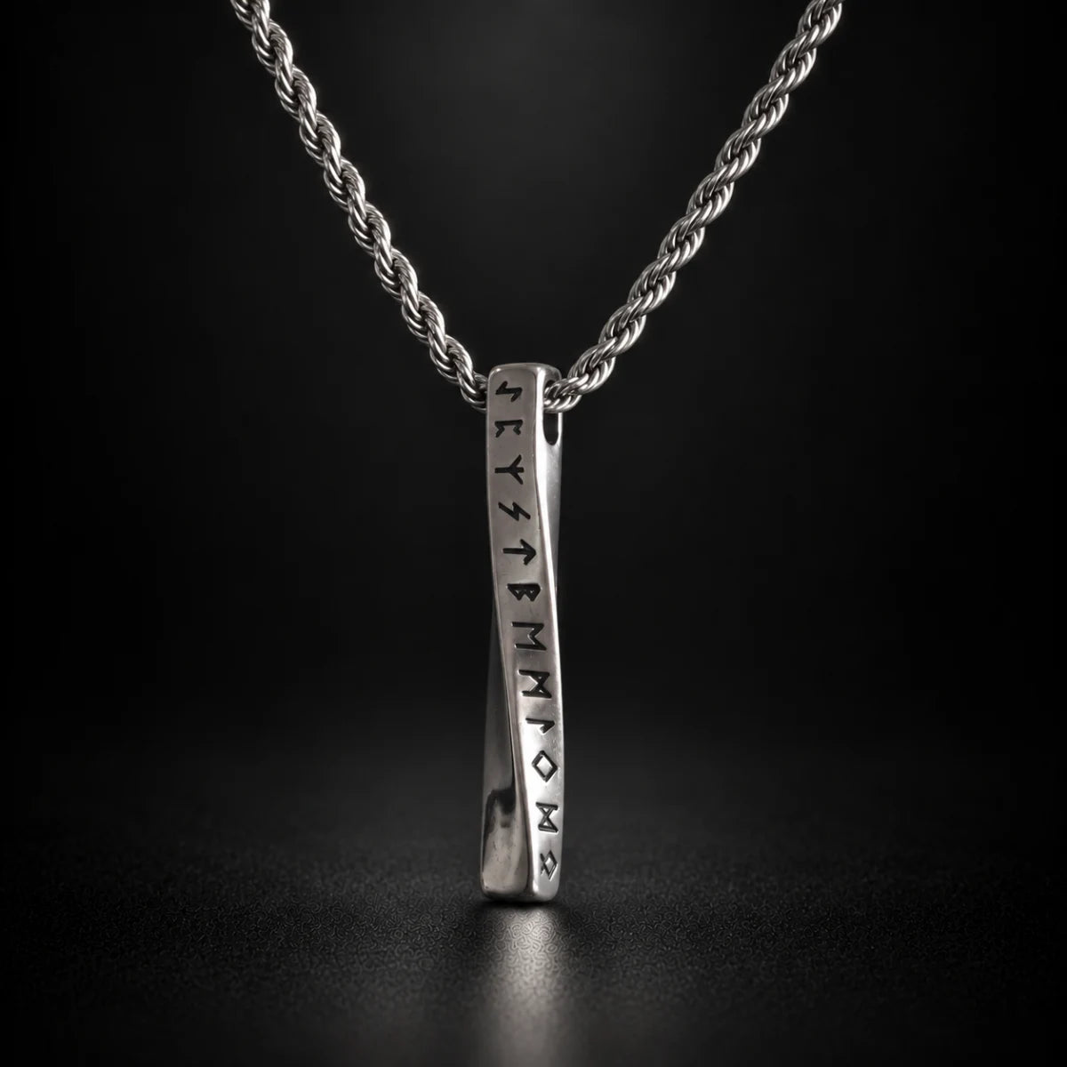Viking Rune Twist Necklace Black Background