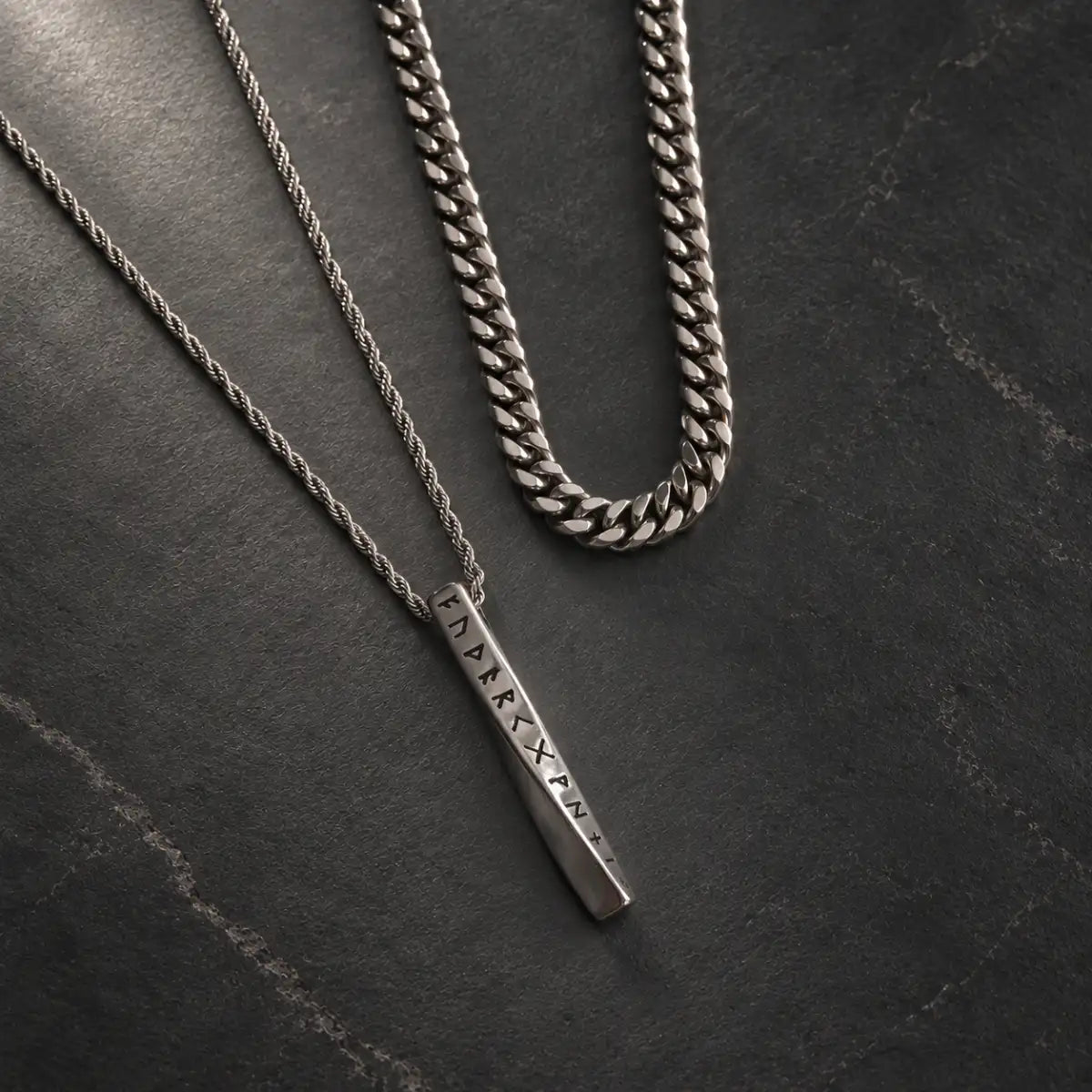 Viking Rune Twist Necklace Layered Set Flat Lay