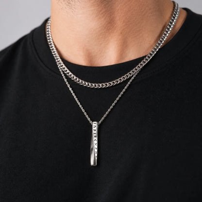 Viking Rune Twist Necklace Layered Set on Man