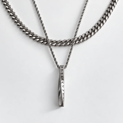 Viking Rune Twist Necklace Layered Set with Cuban Chain