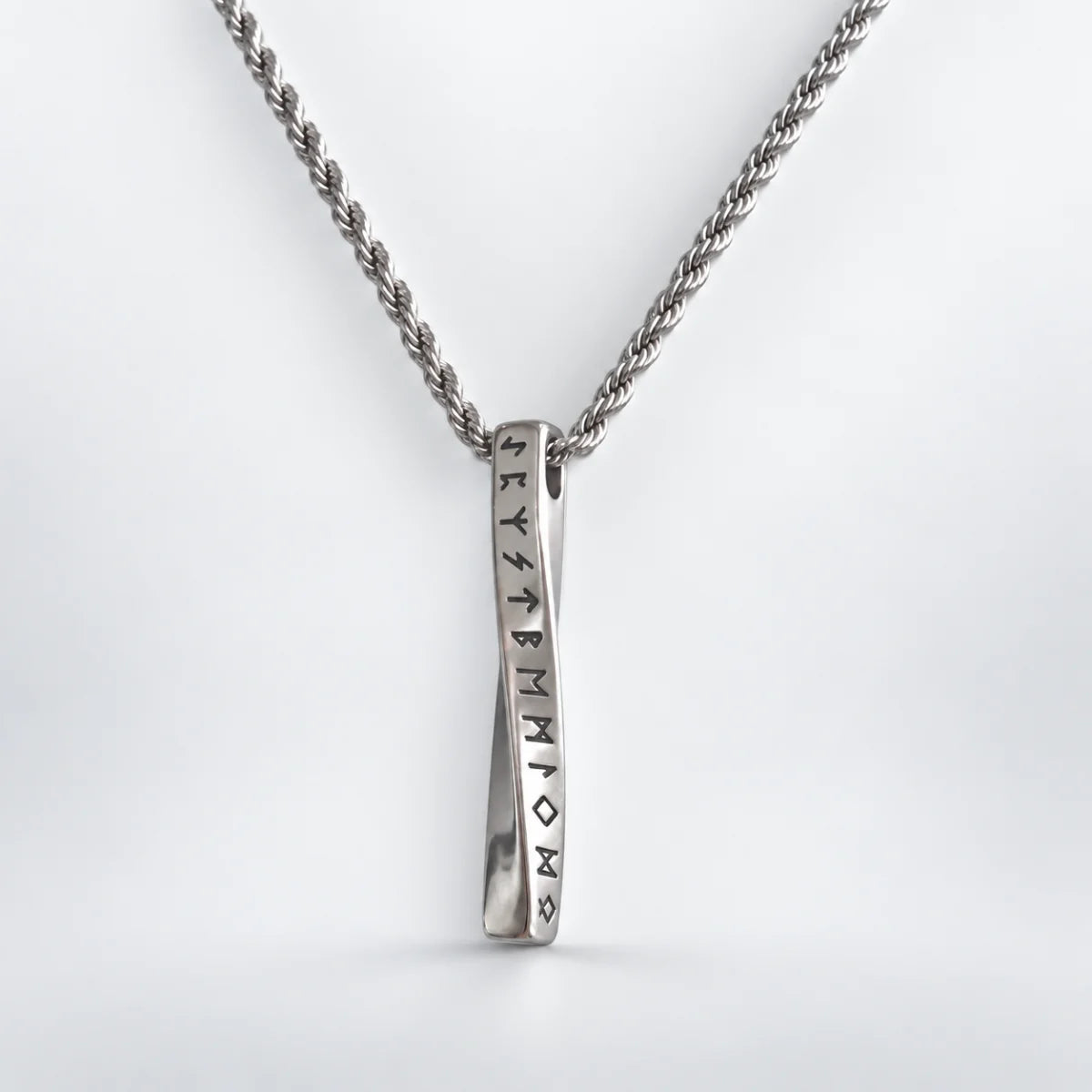 Viking Rune Twist Necklace Pendant with Rope Chain