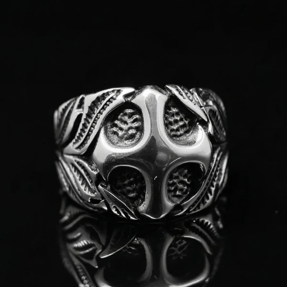 Vintage Floral Cross Ring Front View Religious Gothic Jewelry