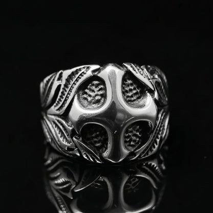 Vintage Floral Cross Ring Front View Religious Gothic Jewelry