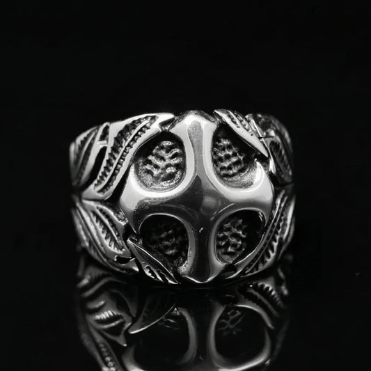 Vintage Floral Cross Ring Front View Religious Gothic Jewelry