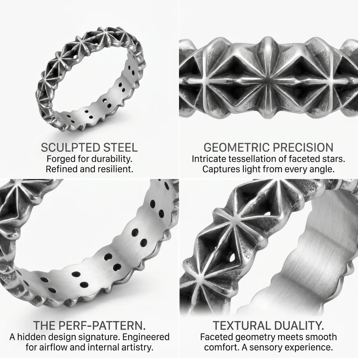 Vintage Star Loop Ring Design Features Faceted Stars 316L Stainless Steel Celestial Aesthetic Jewelry