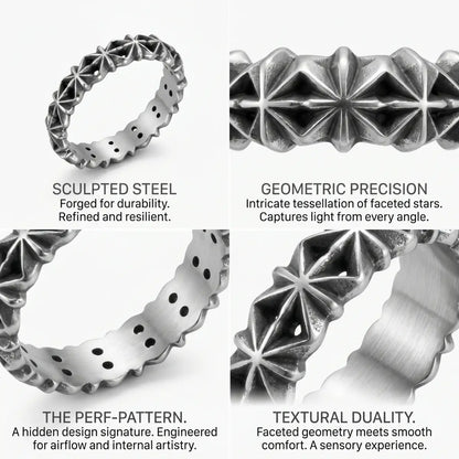 Vintage Star Loop Ring Design Features Faceted Stars 316L Stainless Steel Celestial Aesthetic Jewelry