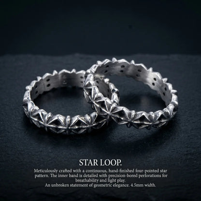 Vintage Star Loop Rings Duo Premium Stainless Steel 4.4mm 0.17 Inch Alternative Couple Bands