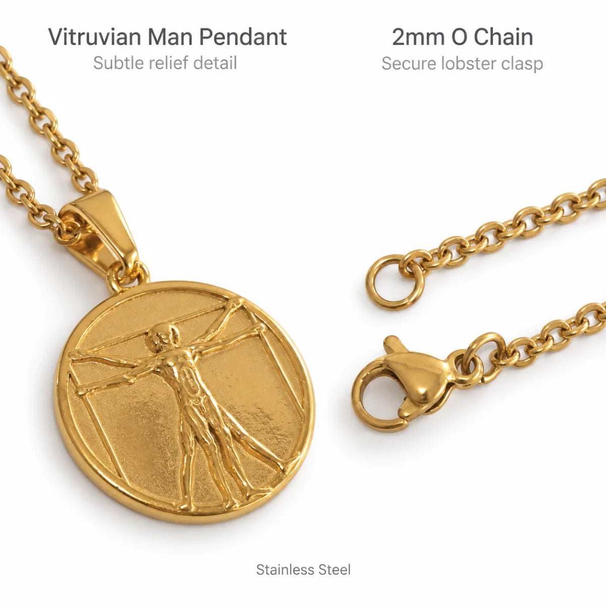vitruvian man pendant necklace gold o chain product details