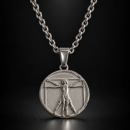 vitruvian man pendant necklace silver black background hero