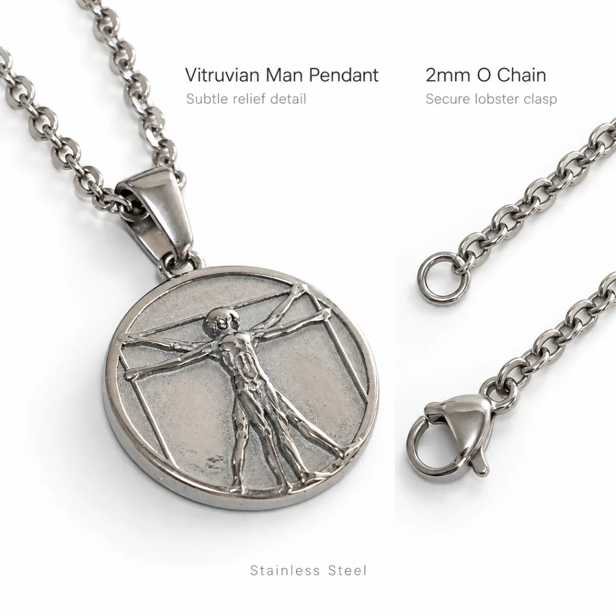 vitruvian man pendant necklace silver o chain product details