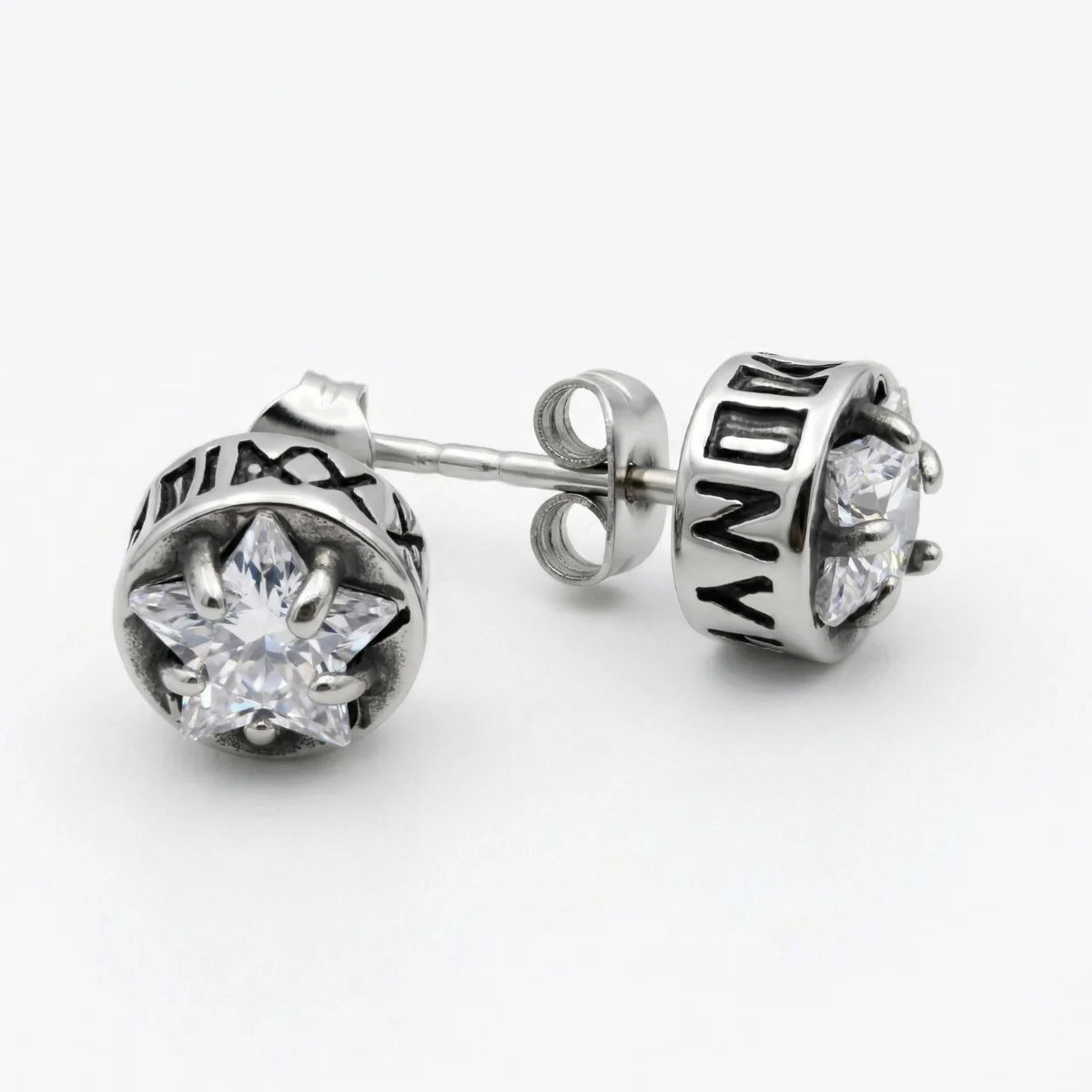 White CZ Roman Numeral Star Studs pair
