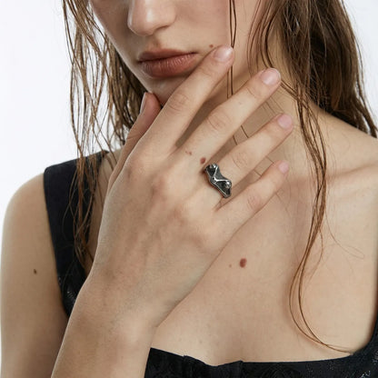 Woman Wearing Frog Ring Antique Silver Minimalist Alternative Jewelry