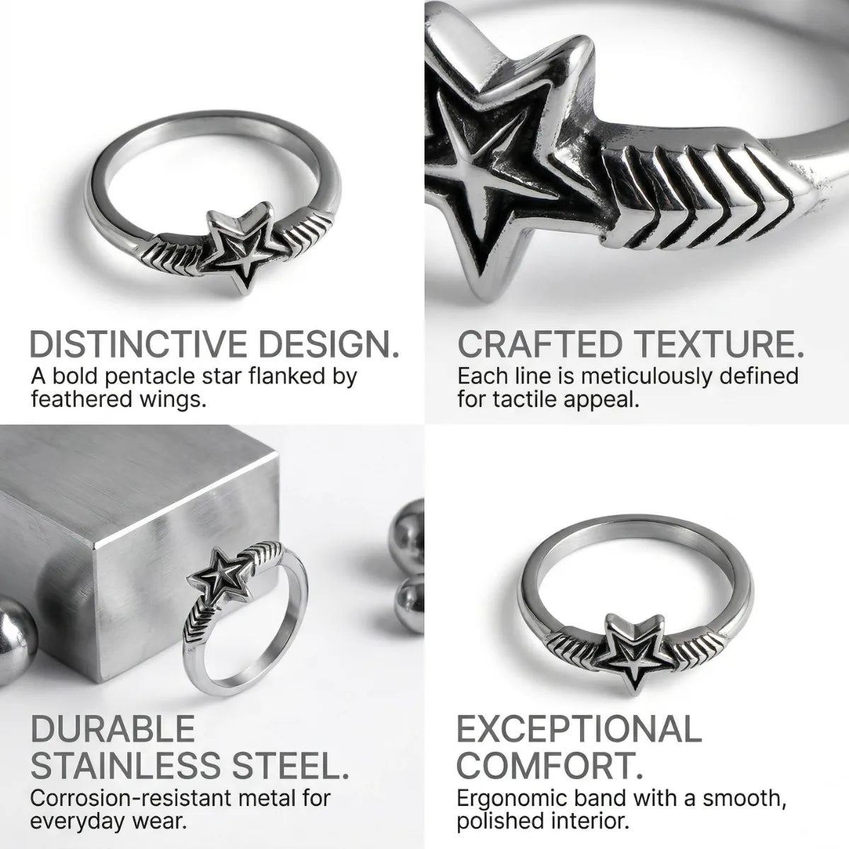 Y2K star ring design features durable stainless steel